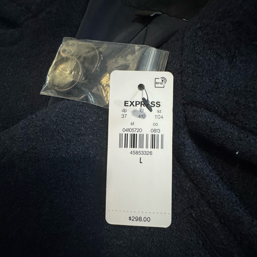 NWT Express Double Breasted Textured Boucle Wool-Blend Peacoat (Navy) - Picture 9 of 9